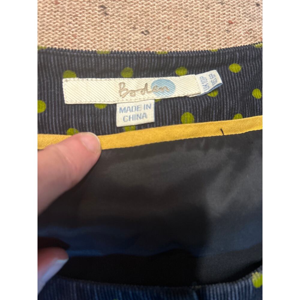 Boden Corduroy Navy Green Polka Dot Dress 6P Side Zip Classic Preppy Academia - Picture 2 of 7
